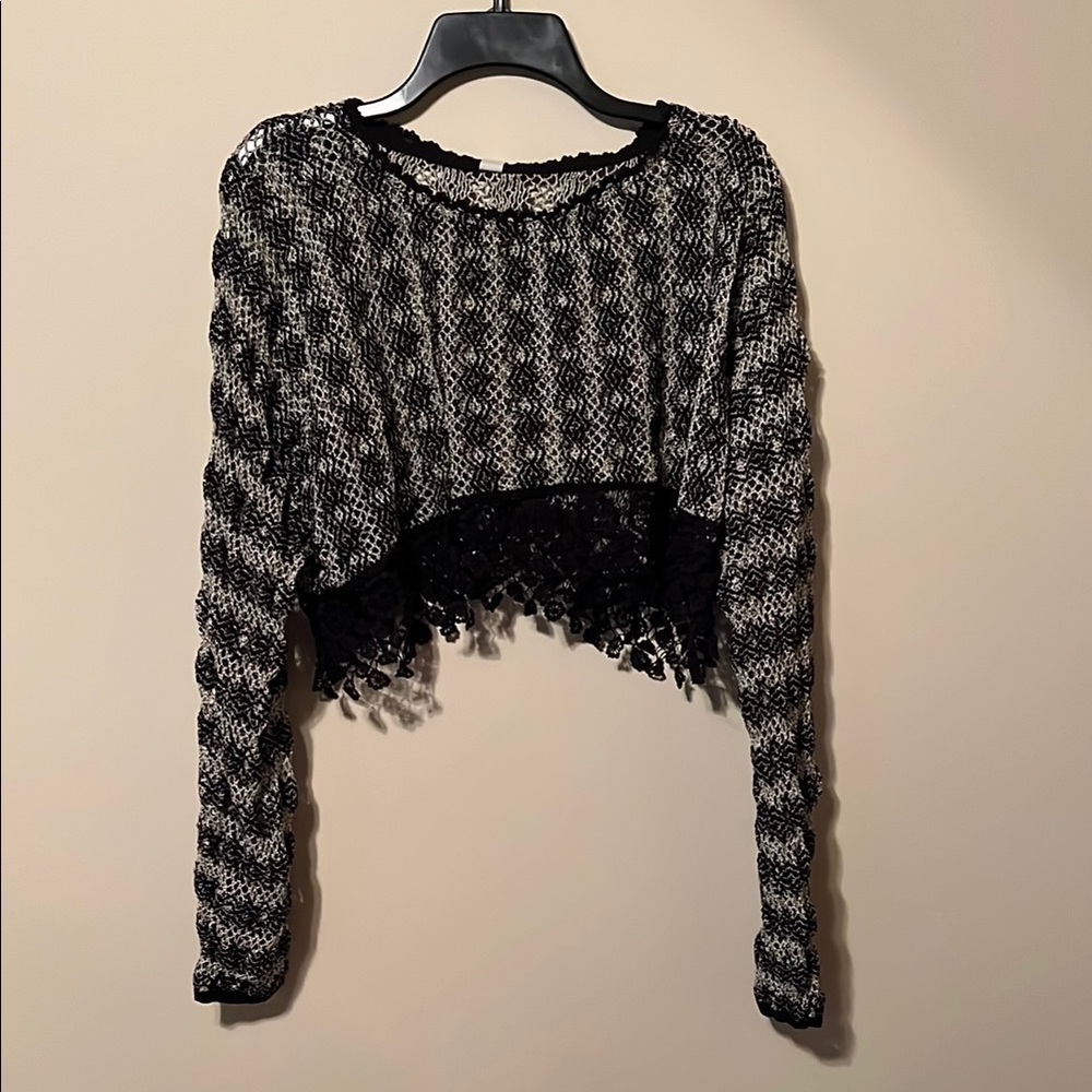 Free People Black and White Crochet style music festival crop top